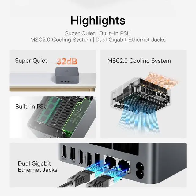 Alt view image 4 of 5 - Beelink EQR5 Mini PC, AMD Ryzen 5 5650U(7nm, 6C/12T) up to 4.2GHz, Mini Computer 32GB DDR4 RAM 1TB PCIe3.0x4 SSD, Micro PC 4K@60Hz Dual HDMI Display/WiFi6/BT5.2/Office/Home/HTPC/W-11 Pro