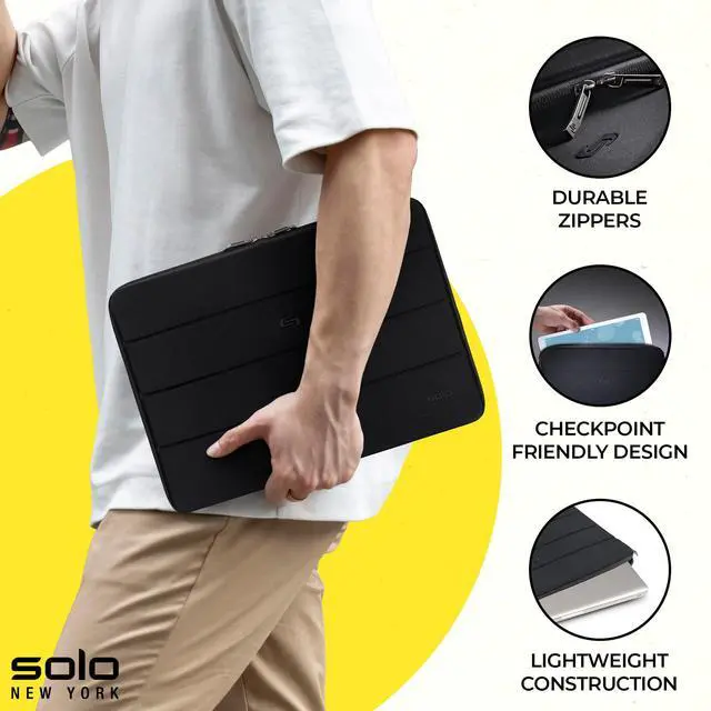 Alt view image 2 of 5 - Solo New York Laptop Bag Sleeve for Women & Men - Travel Case for Computer & Tablet, Fits up to 15.6" Laptops, Fully Padded, Lightweight Construction, Durable Zippers - Bond, Black