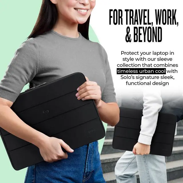 Alt view image 4 of 5 - Solo New York Laptop Bag Sleeve for Women & Men - Travel Case for Computer & Tablet, Fits up to 15.6" Laptops, Fully Padded, Lightweight Construction, Durable Zippers - Bond, Black