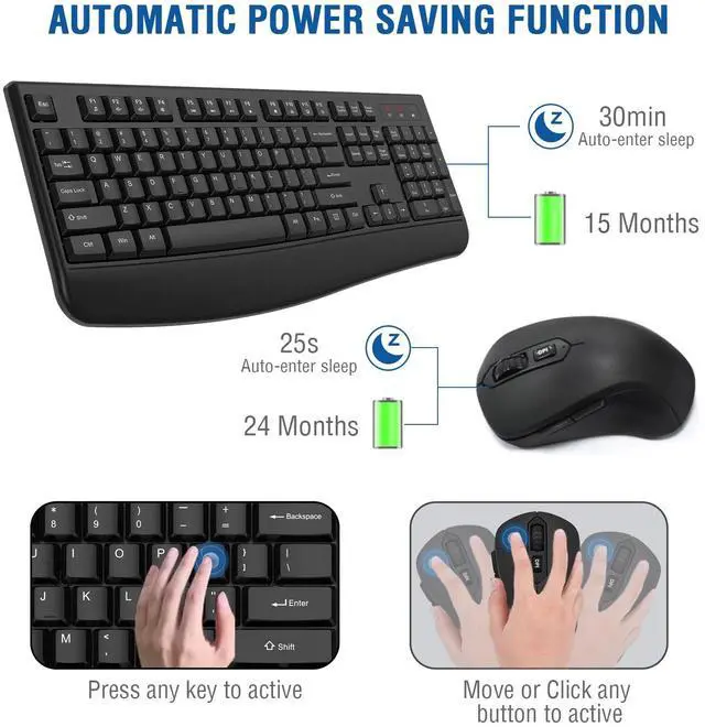 Alt view image 2 of 5 - Wireless Keyboard and Mouse Combo, EDJO 2.4G Full-Sized Ergonomic Computer Keyboard with Wrist Rest and 3 Level DPI Adjustable Wireless Mouse for Windows, Mac OS Desktop/Laptop/PC