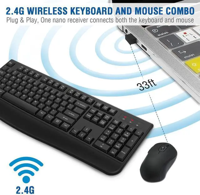 Alt view image 3 of 5 - Wireless Keyboard and Mouse Combo, EDJO 2.4G Full-Sized Ergonomic Computer Keyboard with Wrist Rest and 3 Level DPI Adjustable Wireless Mouse for Windows, Mac OS Desktop/Laptop/PC