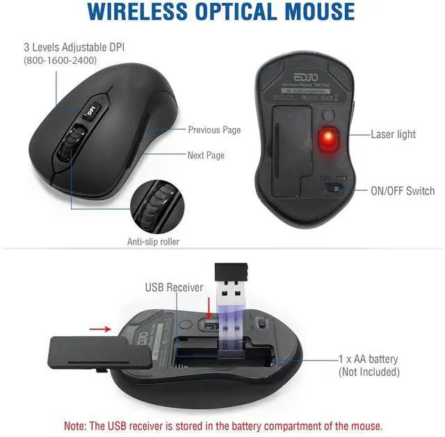 Alt view image 5 of 5 - Wireless Keyboard and Mouse Combo, EDJO 2.4G Full-Sized Ergonomic Computer Keyboard with Wrist Rest and 3 Level DPI Adjustable Wireless Mouse for Windows, Mac OS Desktop/Laptop/PC