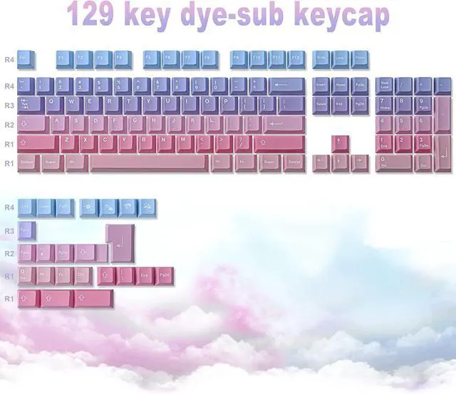 Alt view image 2 of 5 - JOMKIZ PBT Keycaps, 129 Keys Dye Sublimation Cherry Profile Keycaps with 6.25U Spacebar Colorful Clouds Keycap Set for Cherry MX Switches ISO/ANSI Layout Mechanical Keyboards