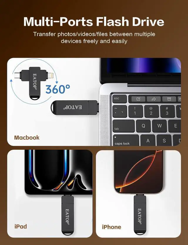 Alt view image 2 of 5 - EATOP 512GB Flash Drive Intended for iPhone iPad, Memory Stick Storage for Photos and Videos Backup, Compatible with iPhone iPad Android PC, Plug and Play, No Application Required (Dark Gray)
