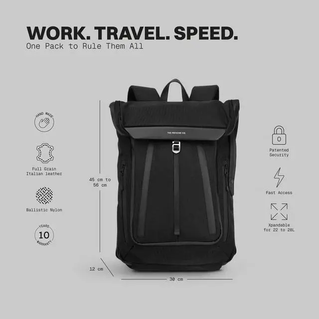 Alt view image 2 of 5 - The Frenchie Co. Work/Travel Speed Backpack, Expandable (23-30L) Laptop Backpack with Anti-Theft Magnetic Closure, Made of Ballistic Nylon