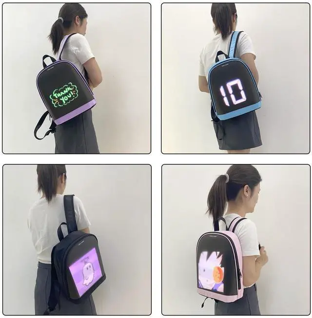 Alt view image 3 of 5 - Crelander LED Backpack, Small Laptop Backpack with Programmable Screen Small Smart Dynamic Fashion Shoulder Bag for Women Daily Use Cycling Travel Daypack App Control, 12 inch (purple)