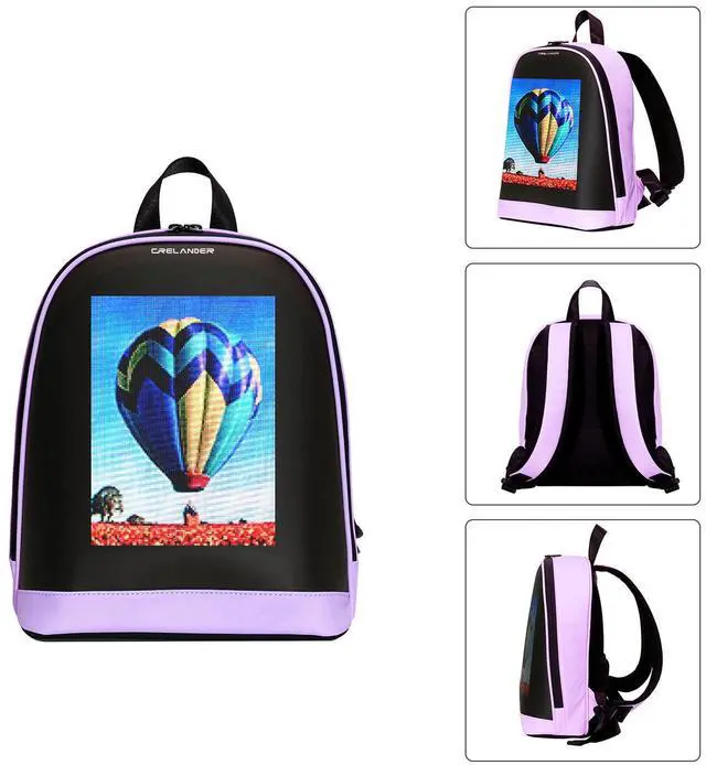 Alt view image 4 of 5 - Crelander LED Backpack, Small Laptop Backpack with Programmable Screen Small Smart Dynamic Fashion Shoulder Bag for Women Daily Use Cycling Travel Daypack App Control, 12 inch (purple)