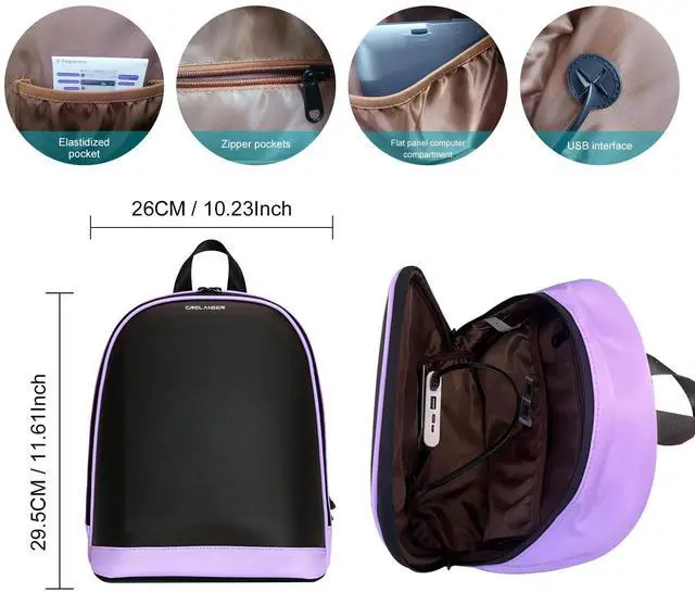 Alt view image 5 of 5 - Crelander LED Backpack, Small Laptop Backpack with Programmable Screen Small Smart Dynamic Fashion Shoulder Bag for Women Daily Use Cycling Travel Daypack App Control, 12 inch (purple)
