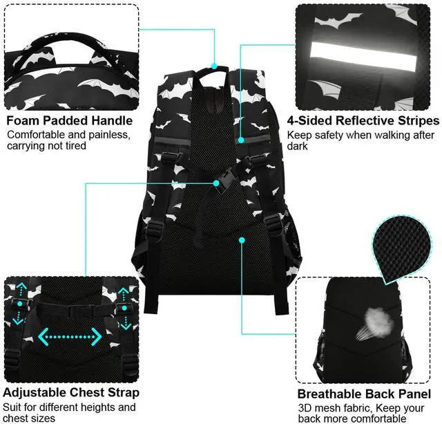 Alt view image 5 of 5 - Glaphy Halloween Bats Backpacks Laptop School Book Bag Lightweight Daypack for Men Women Teens Kids