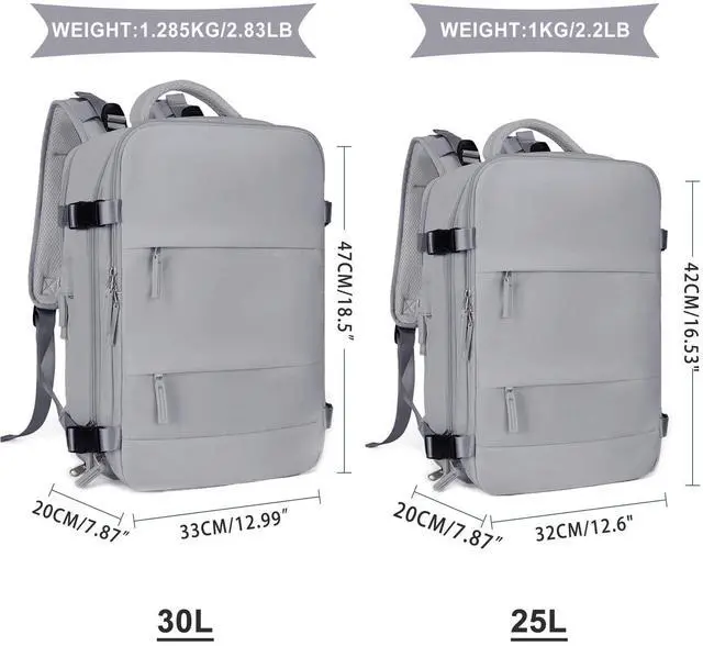 Alt view image 3 of 5 - Coowoz Large Travel Backpack For Women Men, Flight Approved, Waterproof Outdoor Sports Rucksack, Casual Daypack, Fit 15.6 Inch Laptop Shoes, Grey