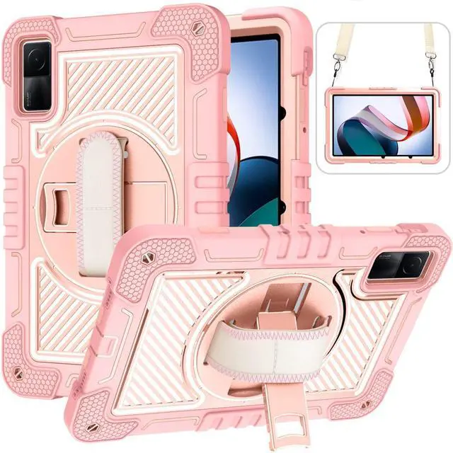 Main image of YOUULAR Tablet Case for Xiaomi Redmi Pad 10.61 inches 22081283G, Tablet Shockproof Cover with 360° Rotating Stand and Wrist Strap, Shoulder Strap Pink Gold