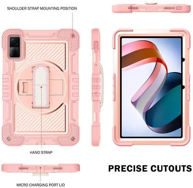 Alt view image 5 of 5 - YOUULAR Tablet Case for Xiaomi Redmi Pad 10.61 inches 22081283G, Tablet Shockproof Cover with 360° Rotating Stand and Wrist Strap, Shoulder Strap Pink Gold