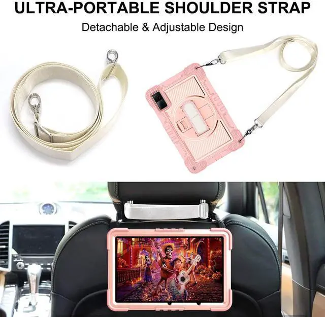 Alt view image 4 of 5 - YOUULAR Tablet Case for Xiaomi Redmi Pad 10.61 inches 22081283G, Tablet Shockproof Cover with 360° Rotating Stand and Wrist Strap, Shoulder Strap Pink Gold