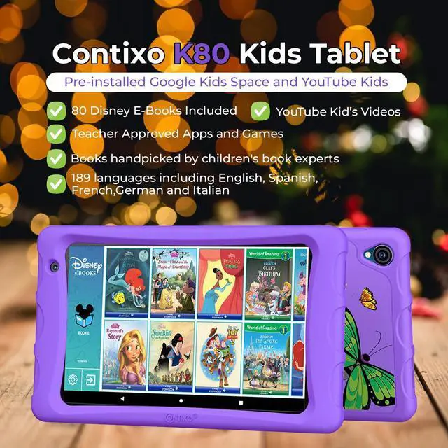 Alt view image 5 of 5 - Contixo 8-inch Kids Tablet - K80A Learning Tablets, Disney eBook Pre-Installed (Value $350), Educator Academy APPs, Parental Controls, Android 13, 32GB, Kid-Proof Case w/ & Stylus, Ages 3-12 - Purple
