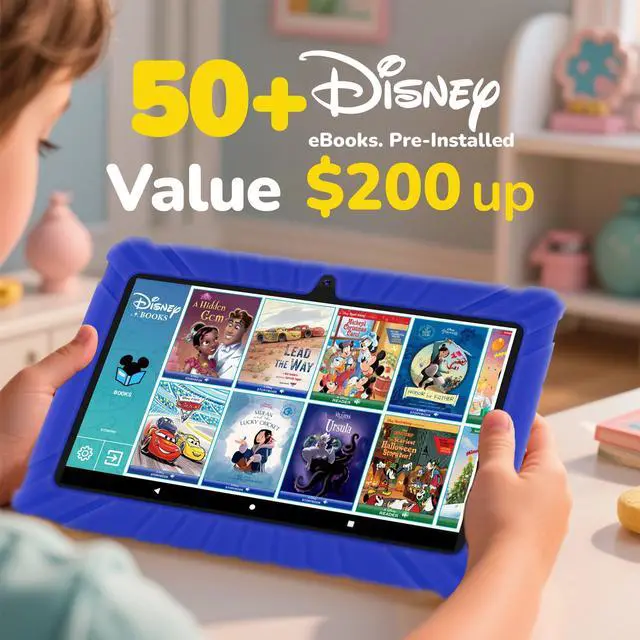Alt view image 2 of 5 - Contixo 7 inch Kids Learning Tablet Bundle - Exclusive 50+ Disney Storybooks (Value $200), Headphone & Tablet & Bag for Kids, 32GB, Android 11, Parental Controls, Back to School - DarkBlue (Boys)