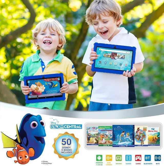 Alt view image 3 of 5 - Contixo 7 inch Kids Learning Tablet Bundle - Exclusive 50+ Disney Storybooks (Value $200), Headphone & Tablet & Bag for Kids, 32GB, Android 11, Parental Controls, Back to School - DarkBlue (Boys)