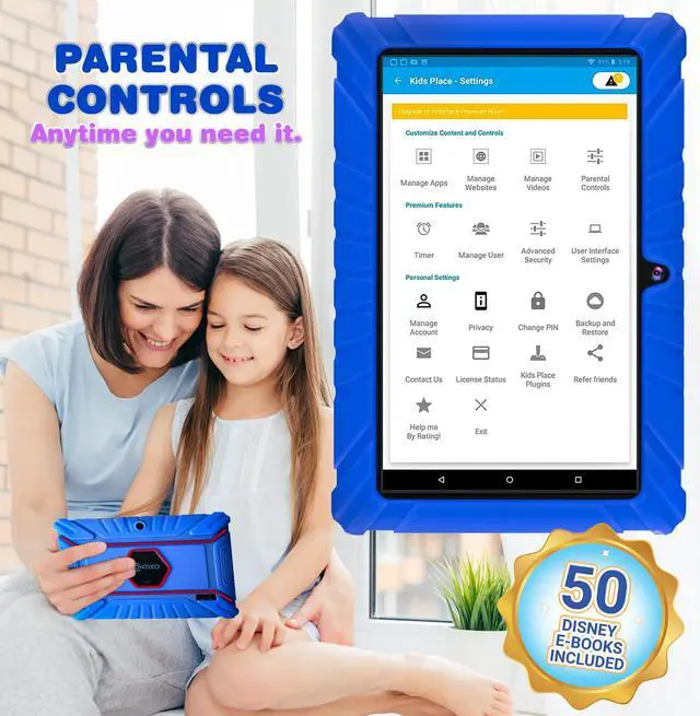 Alt view image 4 of 5 - Contixo 7 inch Kids Learning Tablet Bundle - Exclusive 50+ Disney Storybooks (Value $200), Headphone & Tablet & Bag for Kids, 32GB, Android 11, Parental Controls, Back to School - DarkBlue (Boys)