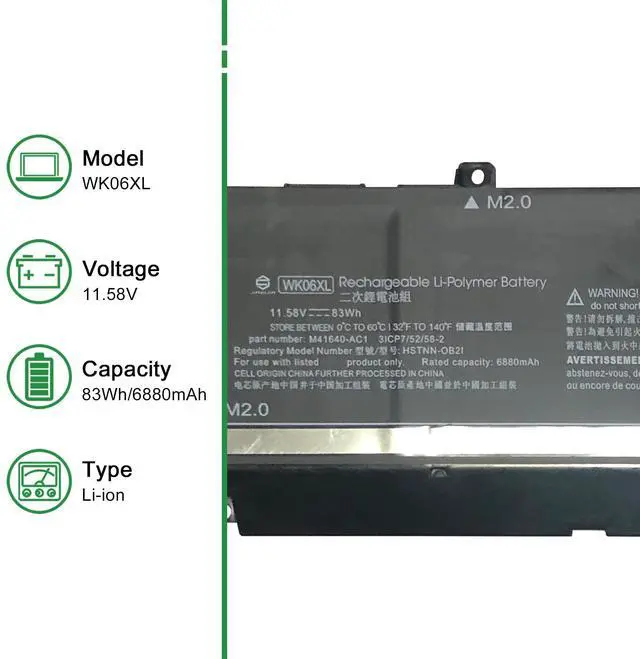 Alt view image 2 of 5 - JIAZIJIA WK06XL M41711-005 Laptop Battery Replacement for HP Omen 7 Plus 17-CK0000TX 17-CK0001NL 17-CK0007NV 17-CK0013SA 17-CK0079NG Series Notebook M41640-AC1 HSTNN-OB2I 11.58V 83Wh 6880mAh