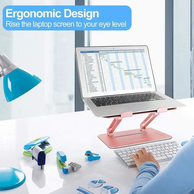 Alt view image 3 of 5 - Urmust Adjustable Laptop Stand Rose Gold + Upgraded Version 17" Laptop Riser Rose Gold