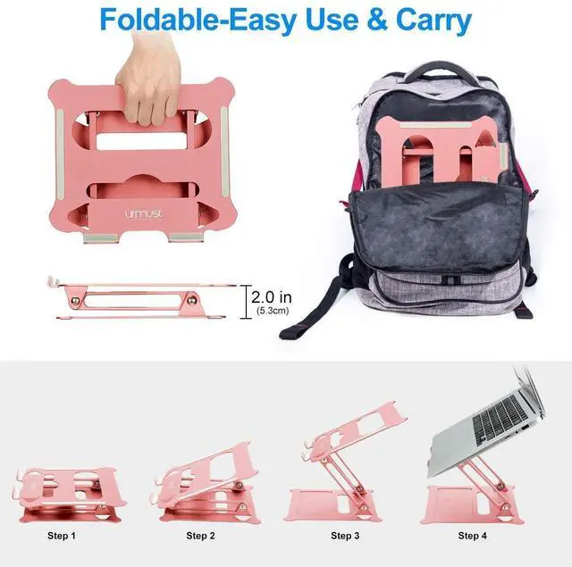 Alt view image 4 of 5 - Urmust Adjustable Laptop Stand Rose Gold + Upgraded Version 17" Laptop Riser Rose Gold