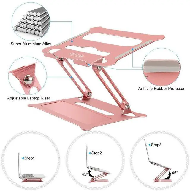 Alt view image 5 of 5 - Urmust Adjustable Laptop Stand Rose Gold + Upgraded Version 17" Laptop Riser Rose Gold
