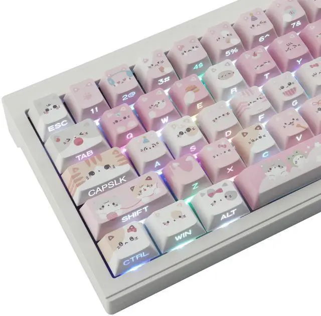 Main image of TYRIXKI PBT Keycaps - Side Printed Keycap Set,136 Keys Shine Through Meow Meow Squad Custom Cat Keycaps, Cherry Profile Keyboard Keycaps for Cherry MX Switches Mechanical Keyboards