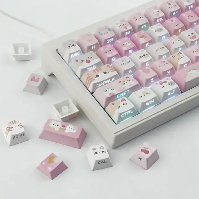 Alt view image 3 of 5 - TYRIXKI PBT Keycaps - Side Printed Keycap Set,136 Keys Shine Through Meow Meow Squad Custom Cat Keycaps, Cherry Profile Keyboard Keycaps for Cherry MX Switches Mechanical Keyboards