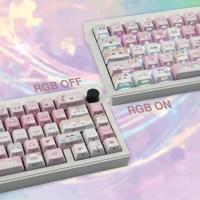 Alt view image 5 of 5 - TYRIXKI PBT Keycaps - Side Printed Keycap Set,136 Keys Shine Through Meow Meow Squad Custom Cat Keycaps, Cherry Profile Keyboard Keycaps for Cherry MX Switches Mechanical Keyboards
