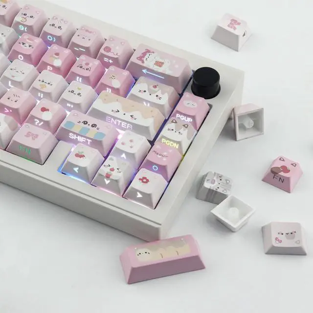 Alt view image 2 of 5 - TYRIXKI PBT Keycaps - Side Printed Keycap Set,136 Keys Shine Through Meow Meow Squad Custom Cat Keycaps, Cherry Profile Keyboard Keycaps for Cherry MX Switches Mechanical Keyboards