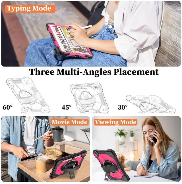 Alt view image 2 of 5 - Nitupai Case for iPad 10th Generation 10.9 Inch 2022 / iPad A16 Case 11 Inch 2025 with Screen Protector 10th Gen Cover for Kids Pencil Holder 360° Rotating Stand Shoulder Strap, Black Pink