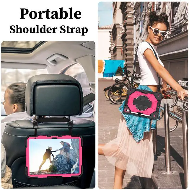 Alt view image 5 of 5 - Nitupai Case for iPad 10th Generation 10.9 Inch 2022 / iPad A16 Case 11 Inch 2025 with Screen Protector 10th Gen Cover for Kids Pencil Holder 360° Rotating Stand Shoulder Strap, Black Pink