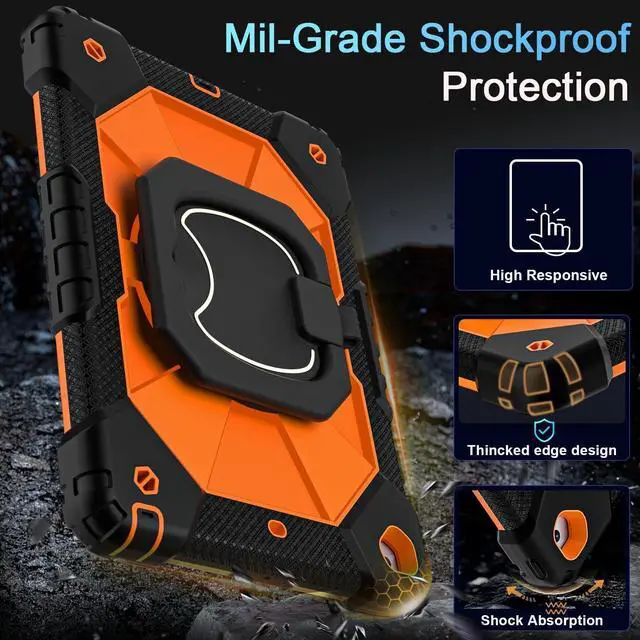 Alt view image 2 of 5 - Scnioy Case for iPad 9th Generation iPad Case 9th 8th 7th Generation iPad 10.2 Inch iPad 9th Gen Cover with Screen Protector Pen Holder Duty Cases for Kids 360° Rotating Stand, Black Orange