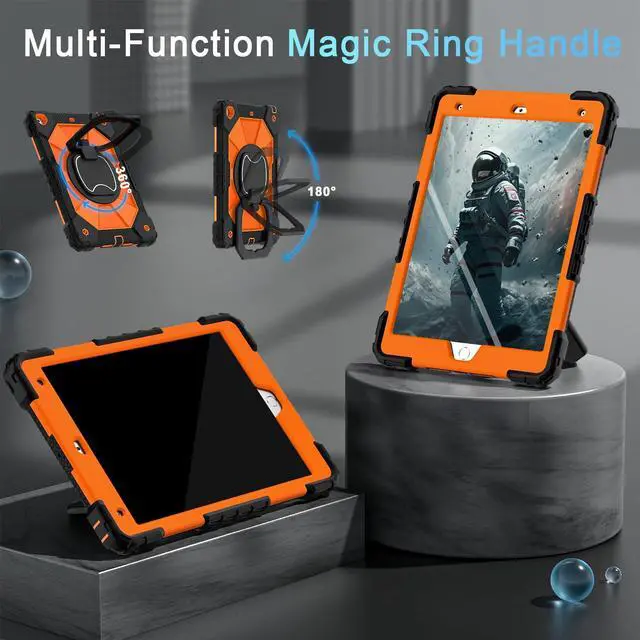 Alt view image 4 of 5 - Scnioy Case for iPad 9th Generation iPad Case 9th 8th 7th Generation iPad 10.2 Inch iPad 9th Gen Cover with Screen Protector Pen Holder Duty Cases for Kids 360° Rotating Stand, Black Orange
