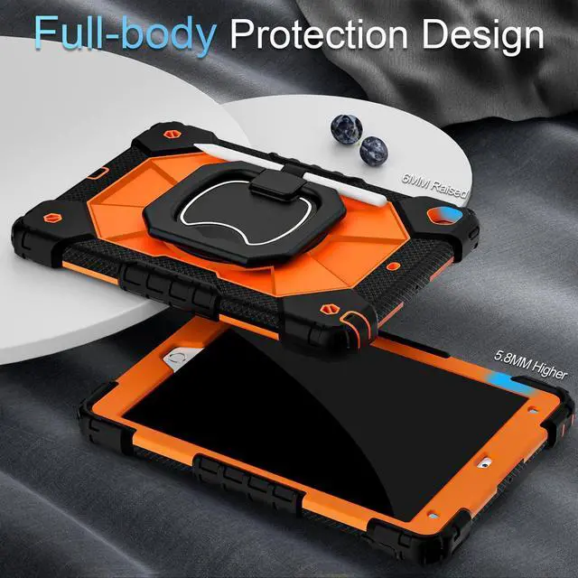 Alt view image 5 of 5 - Scnioy Case for iPad 9th Generation iPad Case 9th 8th 7th Generation iPad 10.2 Inch iPad 9th Gen Cover with Screen Protector Pen Holder Duty Cases for Kids 360° Rotating Stand, Black Orange