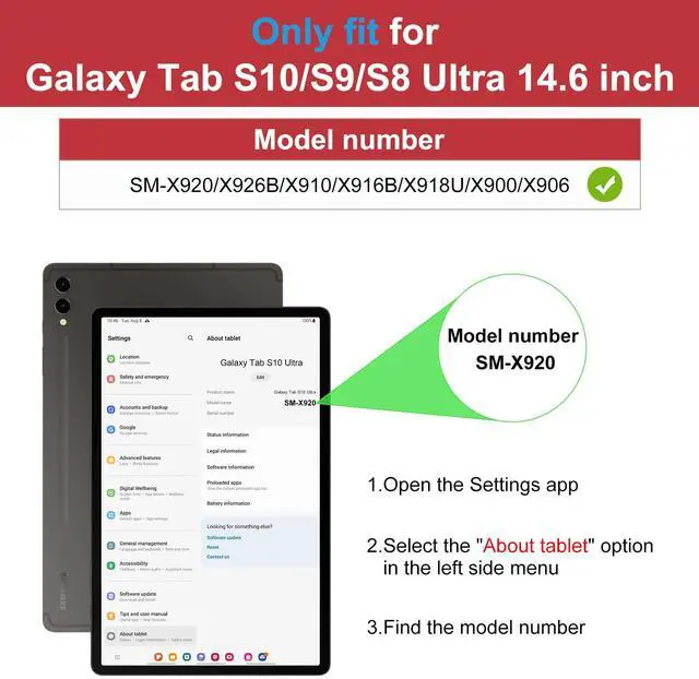 Alt view image 2 of 4 - DTTO for Samsung Galaxy Tab S10 Ultra / S9 Ultra / S8 Ultra Case 2024/2023/2022, Premium Leather Business Folio Stand Cover with S Pen Holder for 14.6 Inch Tablet, Auto Wake/Sleep, Red