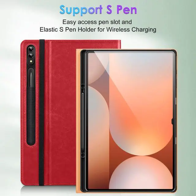 Alt view image 4 of 4 - DTTO for Samsung Galaxy Tab S10 Ultra / S9 Ultra / S8 Ultra Case 2024/2023/2022, Premium Leather Business Folio Stand Cover with S Pen Holder for 14.6 Inch Tablet, Auto Wake/Sleep, Red