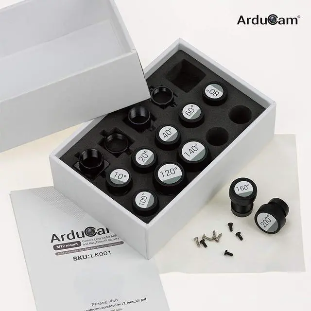 Alt view image 2 of 5 - M12 Lens Set, Arducam Lens for Raspberry Pi Camera (1/4") and Arduino, Telephoto, Macro, Wide Angle, Fisheye Lens Kit (10°- 200°) with M12 Lens Holder and Cleaning Cloth, Optical All-in-One