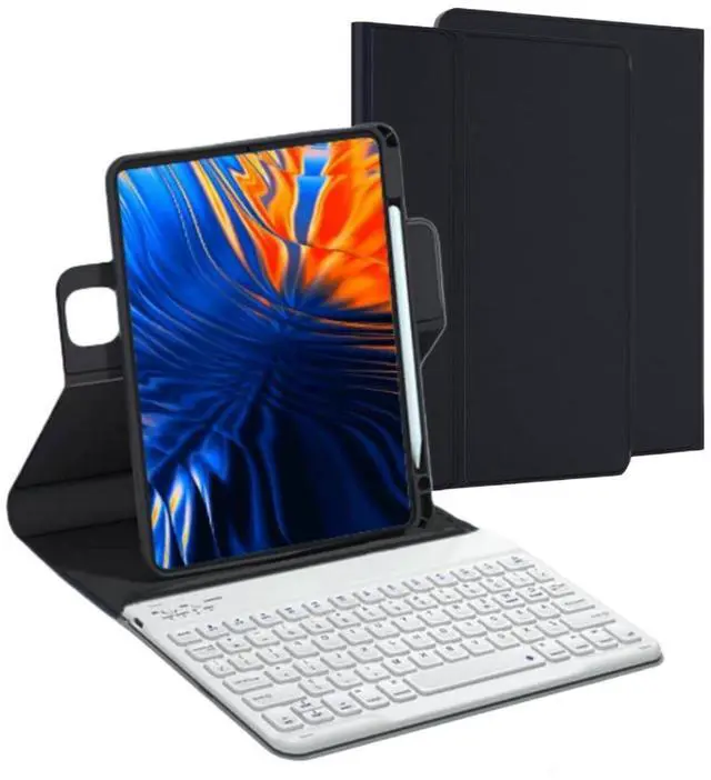 Main image of AnMengXinLing Vertical Case with Keyboard for iPad 9th/8th/7th Generation 10.2 Inch,360° Rotatable Magnetic Keyboard Case with Pencil Holder for iPad9/iPad8/iPad7/Air3/Pro10.5,360 Rotate-Black+White