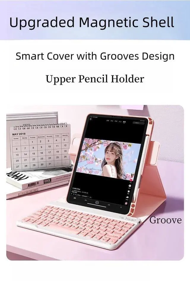 Alt view image 5 of 5 - AnMengXinLing Vertical Case with Keyboard for iPad 9th/8th/7th Generation 10.2 Inch,360° Rotatable Magnetic Keyboard Case with Pencil Holder for iPad9/iPad8/iPad7/Air3/Pro10.5,360 Rotate-Black+White