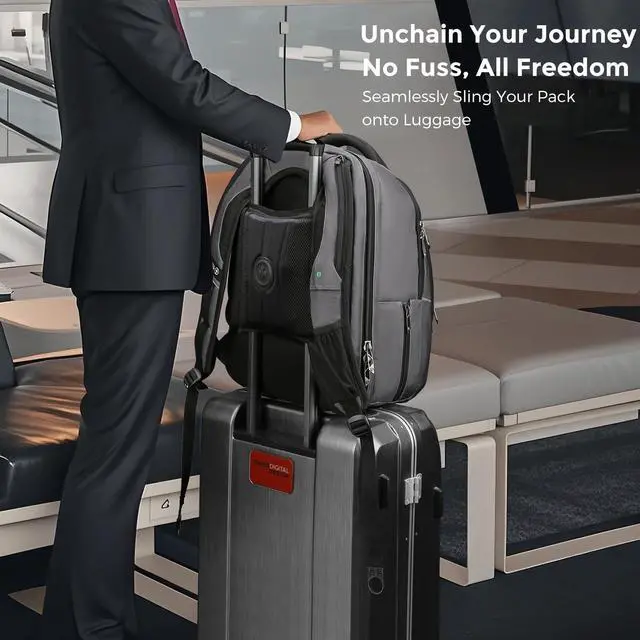 Alt view image 3 of 5 - Swissdigital Design TSA Business Laptop Backpack For Men,Travel Backpack With USB Charging Port,College Tech Backpacks With RFID Pockets Presents For Men Fits 15.6 Inch Computer Grey | TERABYTE