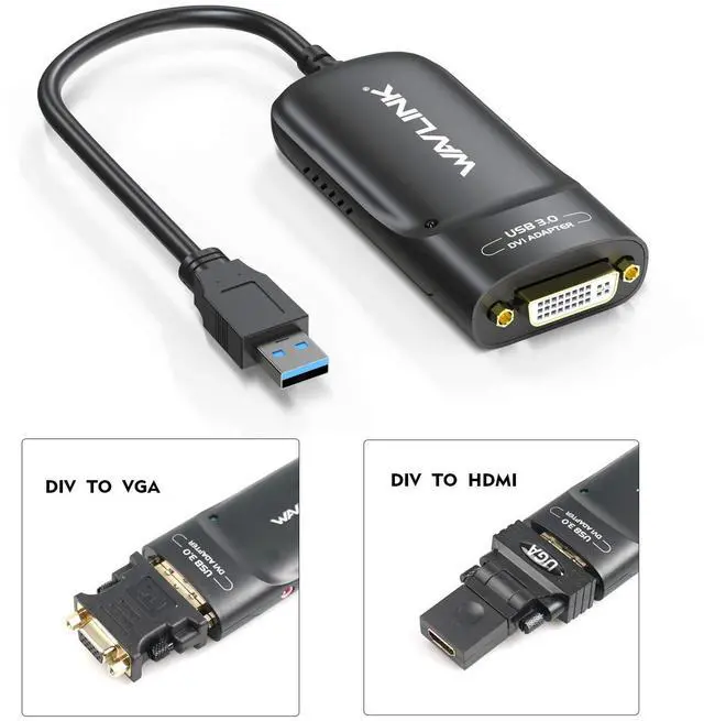 Alt view image 3 of 5 - WAVLINK USB3.0 to HDMI/DVI/VGA Universal Graphic AdapterSupports Primary/2048x1152 Extend/Mirror Video Mode up to 6 Display Units with Aduio Port Displaylink Chip for Windows, Chrome OS