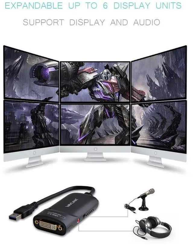 Alt view image 5 of 5 - WAVLINK USB3.0 to HDMI/DVI/VGA Universal Graphic AdapterSupports Primary/2048x1152 Extend/Mirror Video Mode up to 6 Display Units with Aduio Port Displaylink Chip for Windows, Chrome OS