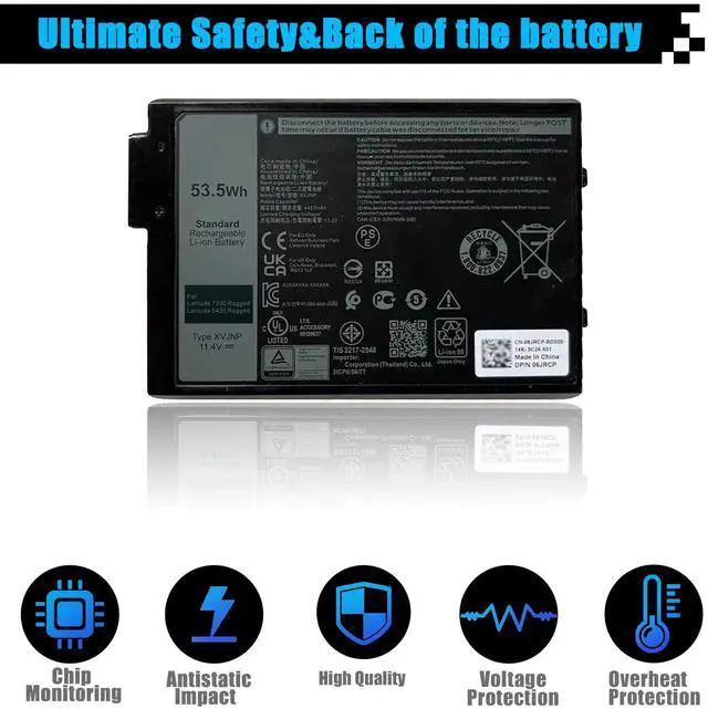Alt view image 4 of 5 - AOMKA XVJNP Laptop Battery Replacement for Dell Latitude 5430 7330 Rugged Extreme P148G P148G001 P149G P149G001 Series Notebook 06JRCP 6JRCP 0M0TN3 451-BCWQ M0TN3 KD1CT 11.4V 53.5Wh 4457mAh