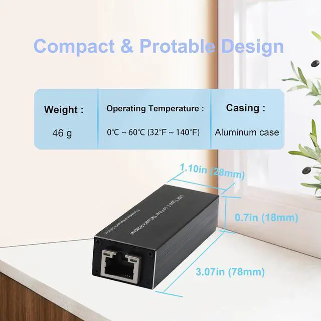 Alt view image 2 of 5 - USB 3.0 to SFP Gigabit Ethernet Adapter - Mini Network Interface Card Compatible with Windows/macOS/Linux, Fast Transfer Rate,Full/Half Duplex,Plug and Play,Metal Casing