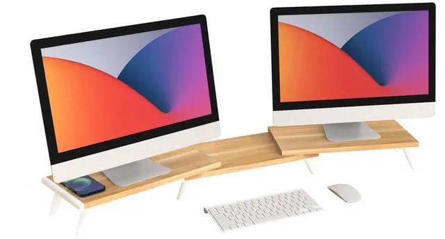 Alt view image 2 of 5 - loukin 17.32"*9.84" Dual Monitor Stand Riser for Desk Length Natural | 32"x14" Erasable Dry Erase Desk Mat