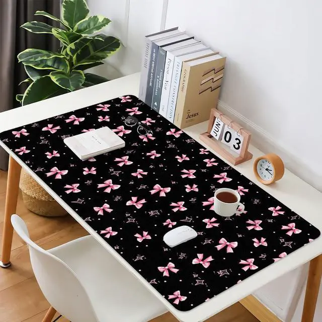 Alt view image 2 of 5 - BlHMCASE Cute Pink Bow Black Extended Gaming Keyboard Mouse Pad, Non-Slip Leather Home Office Desk Mat Protector, Laptop Desk Pad Writing Pad
