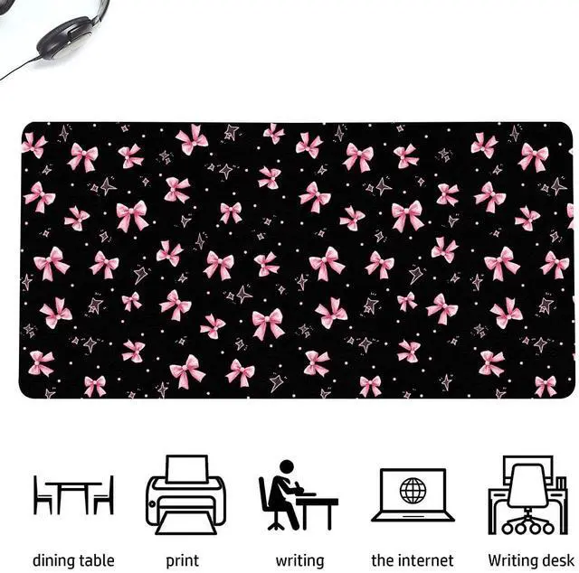 Alt view image 4 of 5 - BlHMCASE Cute Pink Bow Black Extended Gaming Keyboard Mouse Pad, Non-Slip Leather Home Office Desk Mat Protector, Laptop Desk Pad Writing Pad