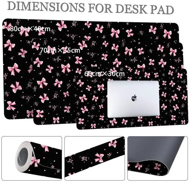 Alt view image 3 of 5 - BlHMCASE Cute Pink Bow Black Extended Gaming Keyboard Mouse Pad, Non-Slip Leather Home Office Desk Mat Protector, Laptop Desk Pad Writing Pad