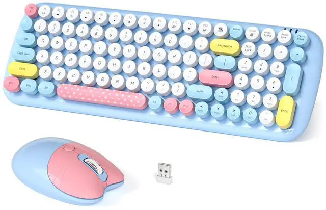 Main image of Dilter Wireless Keyboard and Mouse Combo, Typewriter Retro Keyboards with Cute Cat Shaped Wireless Mouse, 2.4 GHz USB Receiver Plug and Play for Windows, PC, Laptop, Desktop (Blue Colorful)