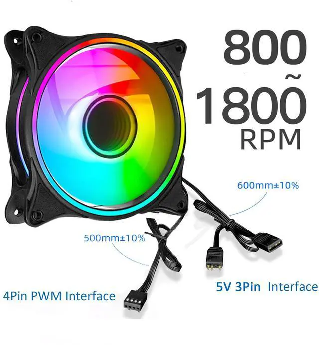 Alt view image 3 of 5 - 120mm ARGB PWM PC Case Fans - 800-1800RPM Computer CPU Cooling with Addressable RGB PC Case Triple Light Loop Includes SATA Adapter 3-Pack Black